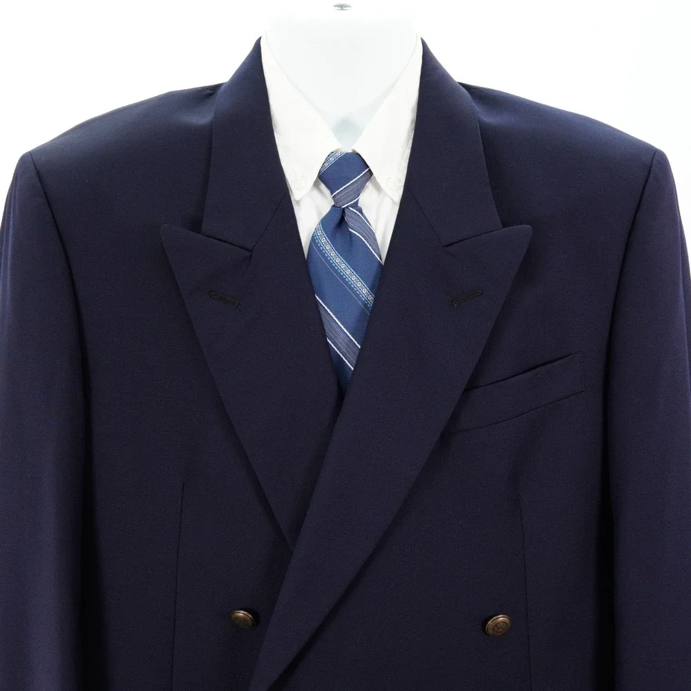 Jos A Bank Wool Blue Double Breasted Gold Button Peak Lapel Blazer 42L